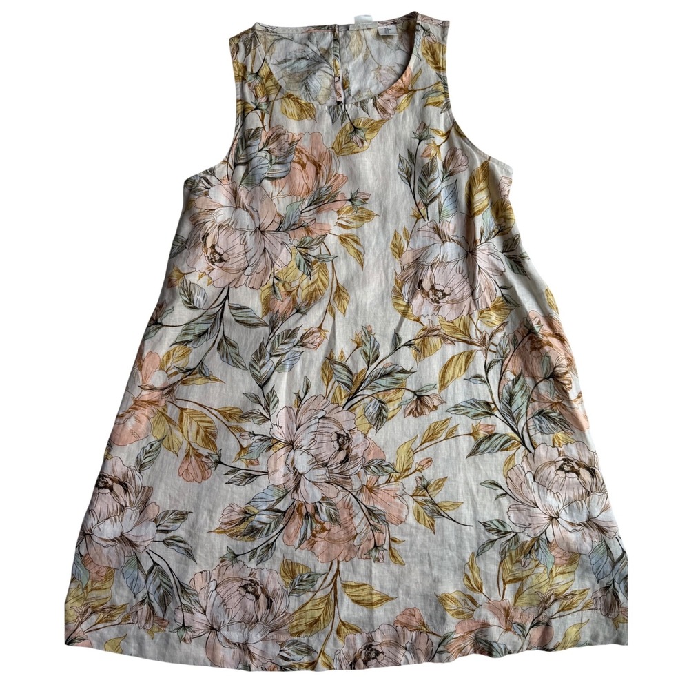 Nicole‎ Miller New York Womens Floral 100% Linen Sleeveless Shift Dress Pink M
